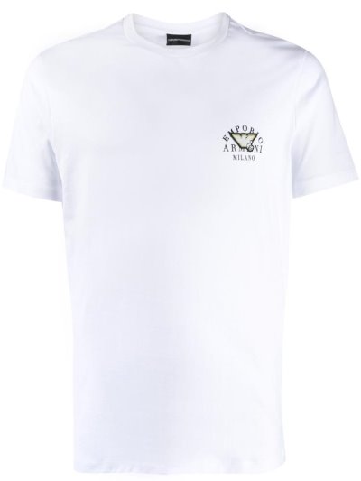 White Armani Emporio Logo Detail Men's T Shirts | UAE81173