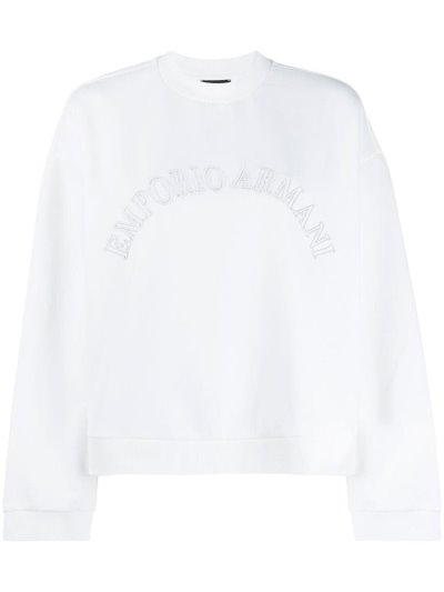 White Armani Emporio Logo Embroidered Women's Sweatshirts | UAE21351