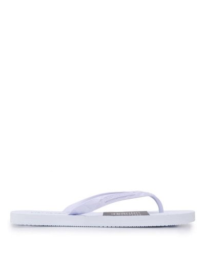 White Armani Emporio Logo Men's Flip Flops | UAE65590