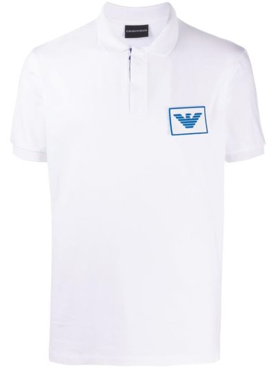 White Armani Emporio Logo Men's Polo Shirts | UAE68186