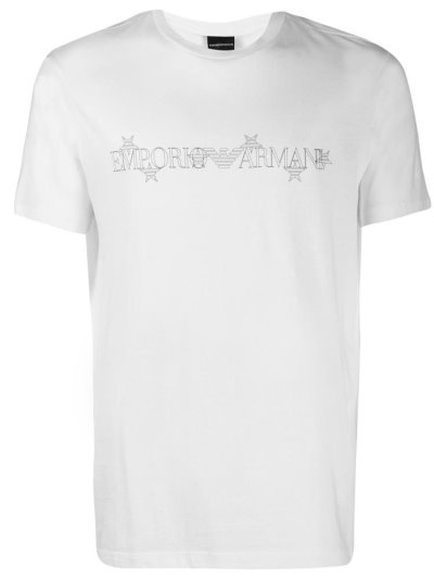 White Armani Emporio Logo Men's T Shirts | UAE75504