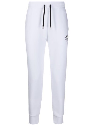 White Armani Emporio Logo Patch Track Men's Pants | UAE11514