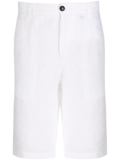 White Armani Emporio Logo Plaque Chino Men's Shorts | UAE35927