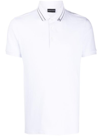 White Armani Emporio Logo Print Collar Men's Polo Shirts | UAE69977
