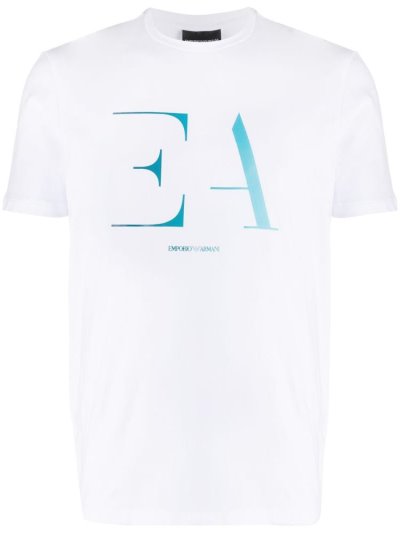 White Armani Emporio Logo Print Crew Neck Men's T Shirts | UAE72129