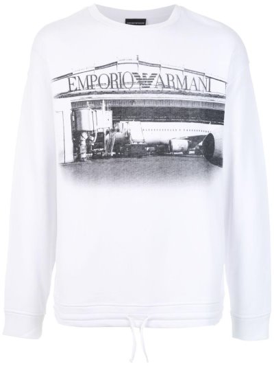 White Armani Emporio Logo Print Men's Jumpers | UAE09554