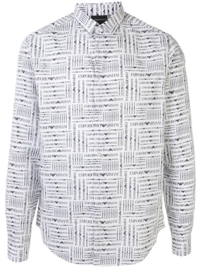 White Armani Emporio Logo Print Men's Shirts | UAE17200