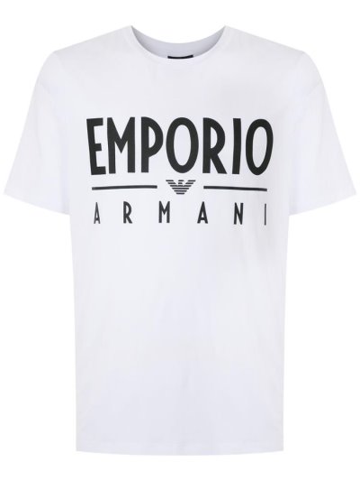 White Armani Emporio Logo Print Men's T Shirts | UAE21248