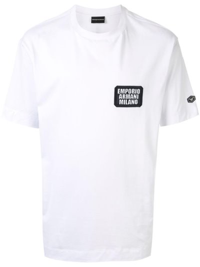 White Armani Emporio Logo Print Men's T Shirts | UAE56269
