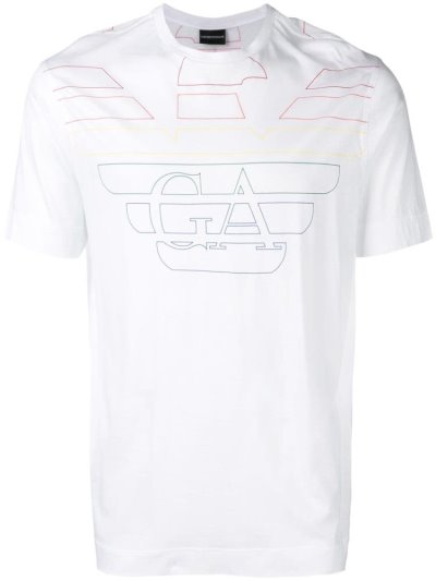 White Armani Emporio Logo Print Men's T Shirts | UAE59860