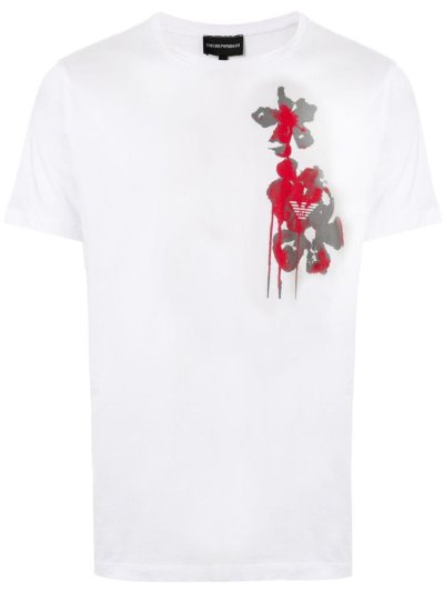 White Armani Emporio Logo Print Men's T Shirts | UAE62189