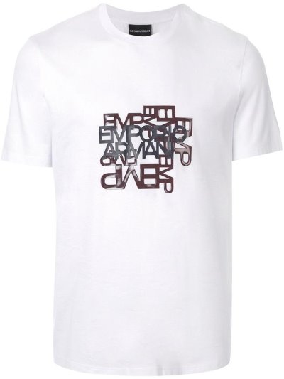 White Armani Emporio Logo Print Men's T Shirts | UAE63547