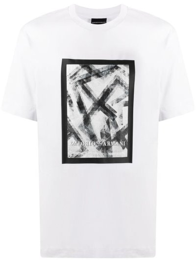 White Armani Emporio Logo Print Men's T Shirts | UAE66620