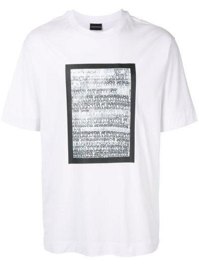White Armani Emporio Logo Print Men's T Shirts | UAE83101