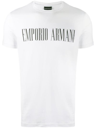 White Armani Emporio Logo Print Men's T Shirts | UAE94216