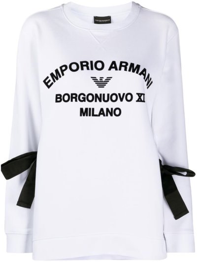 White Armani Emporio Logo Print Side Tie Women's Sweatshirts | UAE63985
