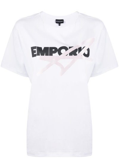 White Armani Emporio Logo Print Women's T Shirts | UAE40028