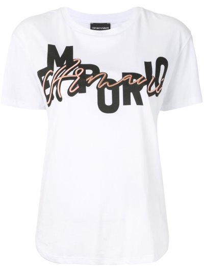 White Armani Emporio Logo Print Women's T Shirts | UAE65325