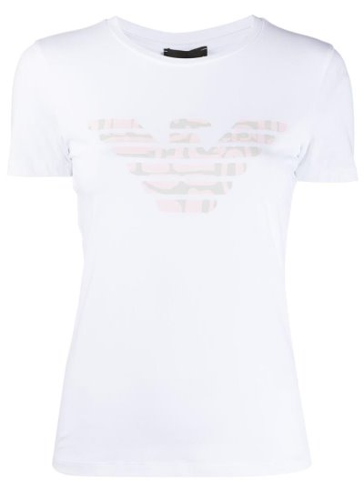 White Armani Emporio Logo Print Women's T Shirts | UAE95094
