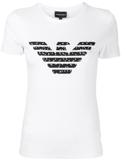 White Armani Emporio Logo Printed Women's T Shirts | UAE40608