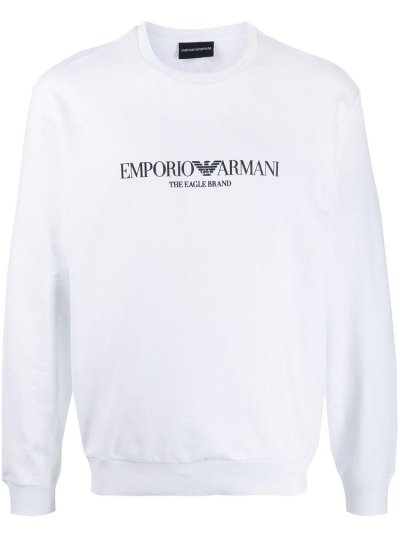 White Armani Emporio Logo Printed Men's Sweatshirts | UAE53538