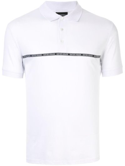 White Armani Emporio Logo Tape Men's Polo Shirts | UAE07206