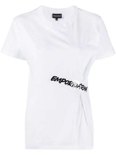 White Armani Emporio Logo Tape Short Sleeve Women's T Shirts | UAE56620