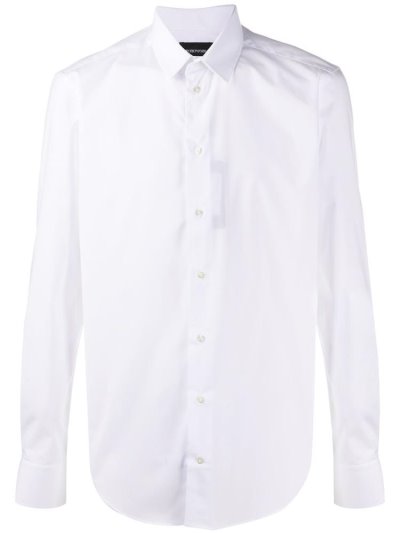 White Armani Emporio Long Sleeve Fitted Men's Shirts | UAE25800