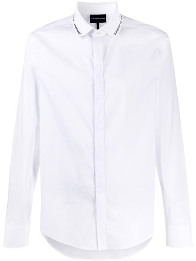 White Armani Emporio Long Sleeve Men's Polo Shirts | UAE58096