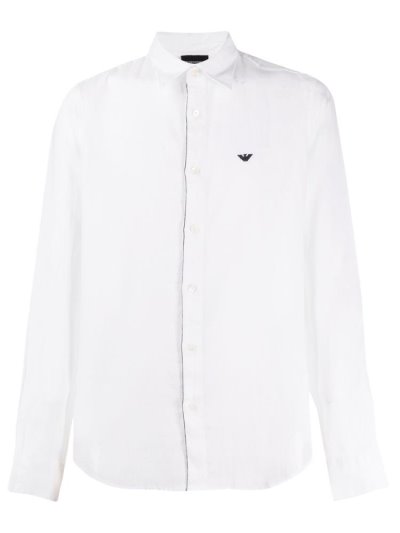 White Armani Emporio Long Sleeve Linen Men's Shirts | UAE61594