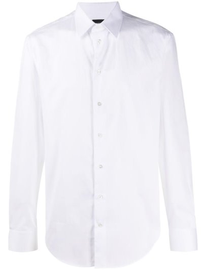 White Armani Emporio Long Sleeve Fitted Men's Shirts | UAE69341