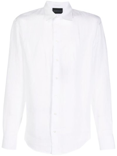 White Armani Emporio Long Sleeve Men's Shirts | UAE70405