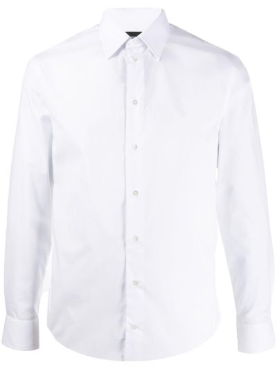 White Armani Emporio Long Sleeve Cotton Men's Shirts | UAE76373
