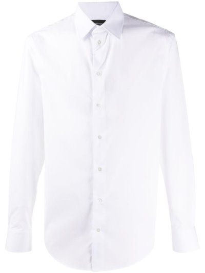 White Armani Emporio Long Sleeve Fitted Men's Shirts | UAE79907