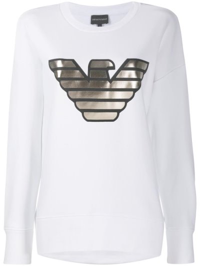 White Armani Emporio Metallic Logo Women's Sweatshirts | UAE10772