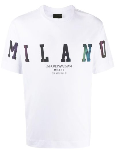 White Armani Emporio Milano Printed Men's T Shirts | UAE37906