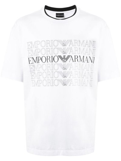 White Armani Emporio Multi Logo Print Men's T Shirts | UAE11888