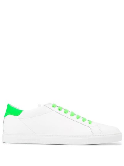 White Armani Emporio Neon Trimmed Low Top Men's Sneakers | UAE51520