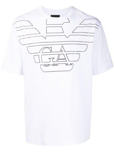 White Armani Emporio Oversized Logo Print Men's T Shirts | UAE05811