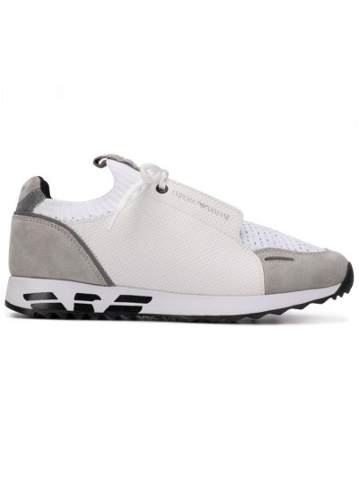 White Armani Emporio Panelled Colour Block Men's Sneakers | UAE00641