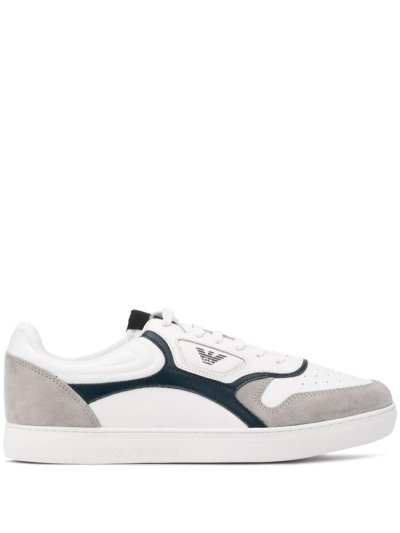 White Armani Emporio Panelled Low Top Men's Sneakers | UAE69395