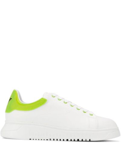 White Armani Emporio Panelled Men's Sneakers | UAE41182