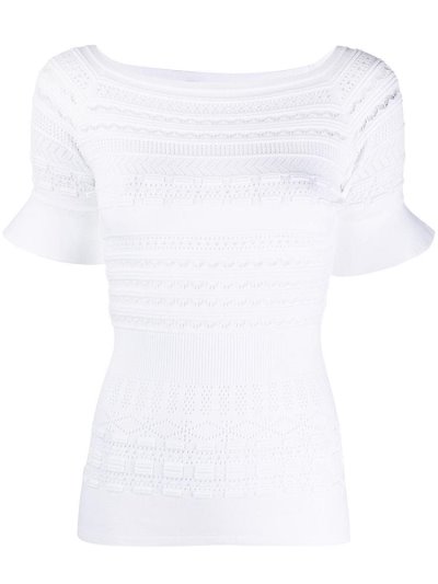 White Armani Emporio Pointelle Knit Ruffle Cuff R Women's Tops | UAE83020
