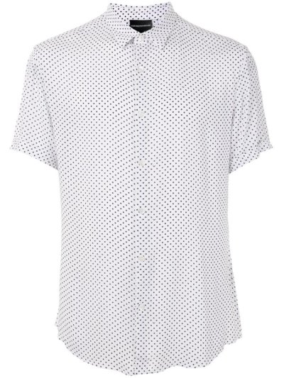 White Armani Emporio Polka Dot Men's Shirts | UAE16574