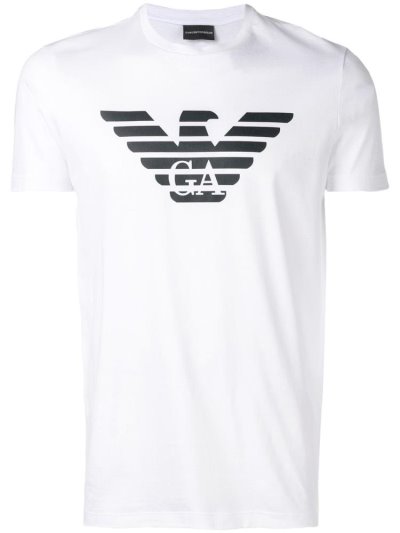 White Armani Emporio Printed Logo Men's T Shirts | UAE53270