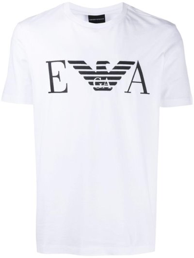 White Armani Emporio Printed Logo Men's T Shirts | UAE58261