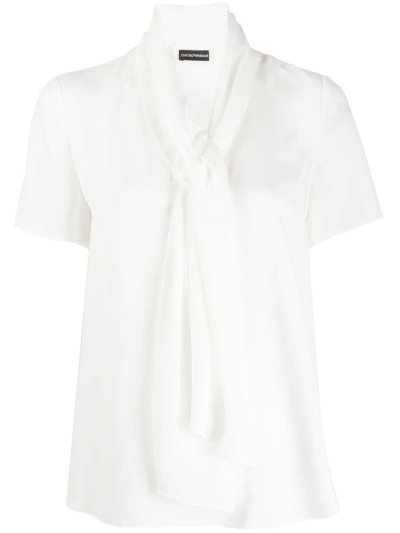 White Armani Emporio Pussy Bow Women's Blouse | UAE07948