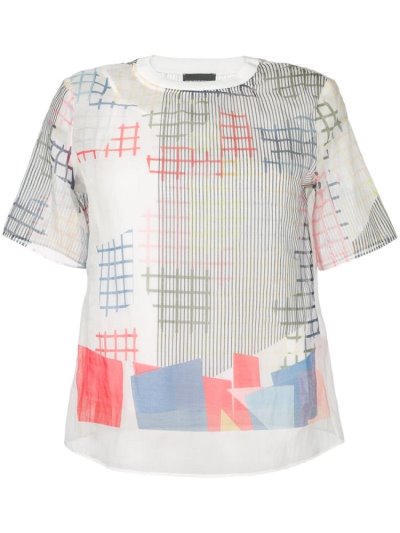 White Armani Emporio Sheer Graphic Print Women's T Shirts | UAE64933