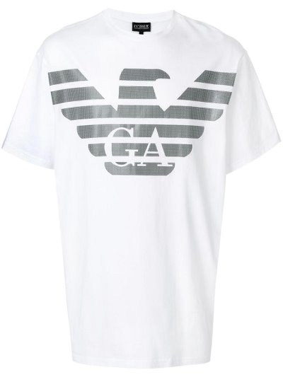 White Armani Emporio Short Sleeve Logo Men's T Shirts | UAE14331