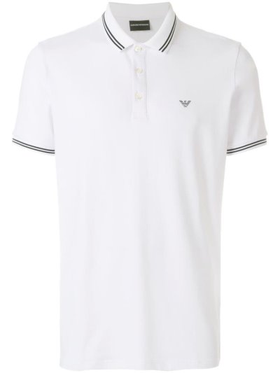 White Armani Emporio Short Sleeve Men's Polo Shirts | UAE17180